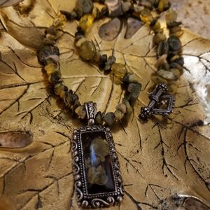silver detailed gemstone and Crystal necklace! Jasper necklace, gemstone jewelry